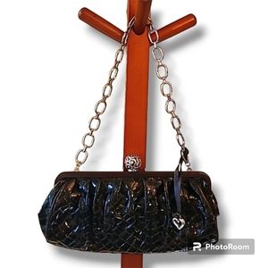 Brighton Dark Brown Patent Leather Chain Strap Purse